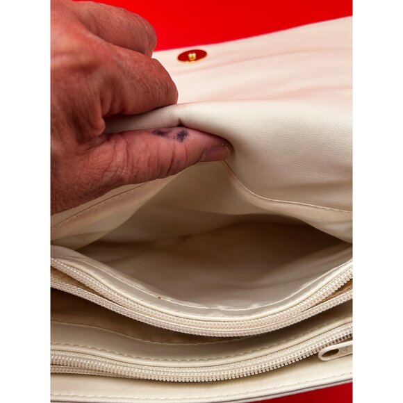 Worthington Crossbody Shoulder Bag Ivory Leather Trim Dual Zip Compartments - Picture 15 of 16